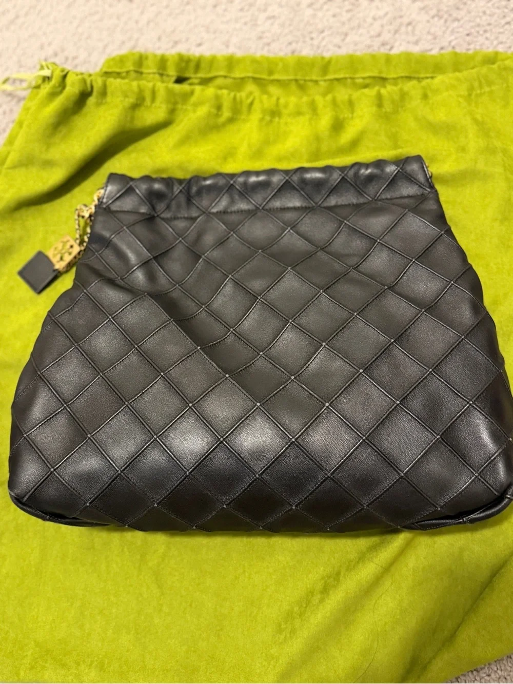 Tory Burch Black Fleming Quilted Leather Hobo Bag